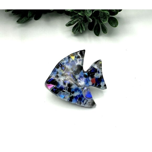 Handcrafted Fish-Shaped Glass Brooch With Multicolor Abstract Design & Secure Pi - Picture 3 of 5